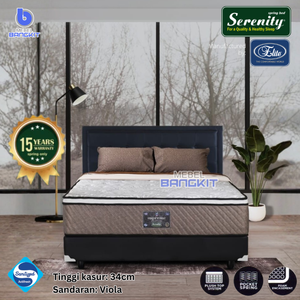 Springbed Serenity Supreme Plush Top Pocket Spring (Kasur saja/SET) Spring bed Matras per pocket foa