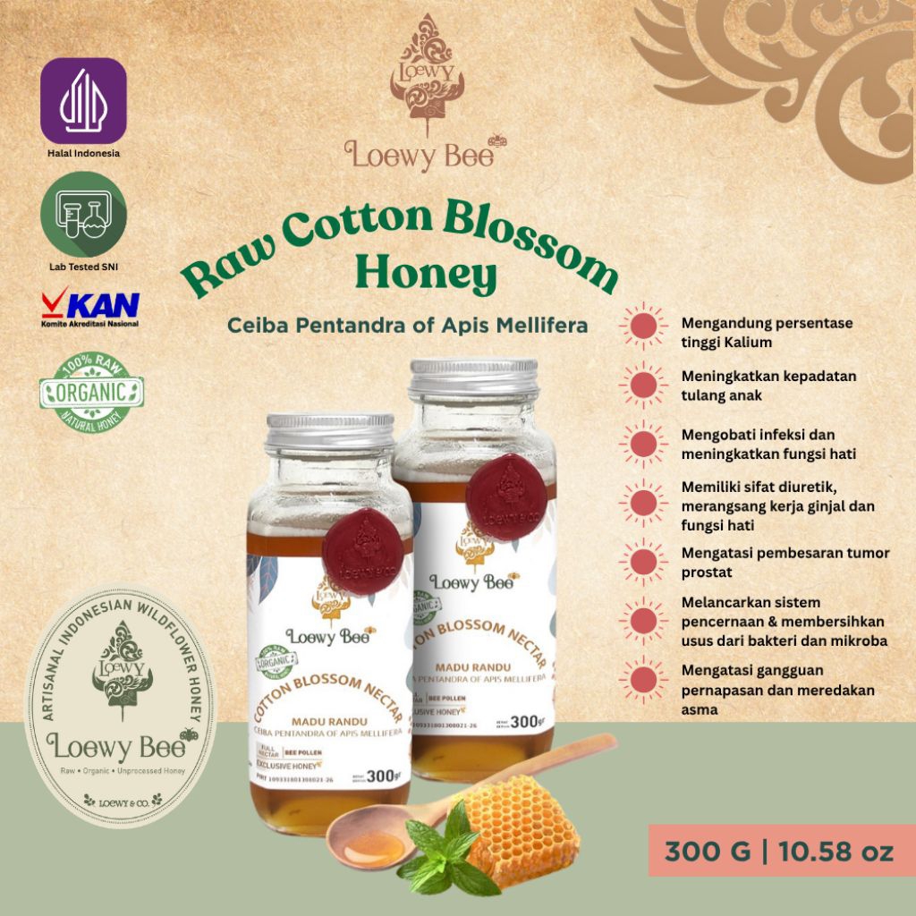 Loewy Bee Raw Cotton Blossom Honey 100% Madu Mentah Murni