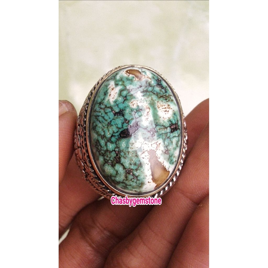 Pirus Hubei serat antik unik-Cincin Batu Pirus Hubei warna unik langka
