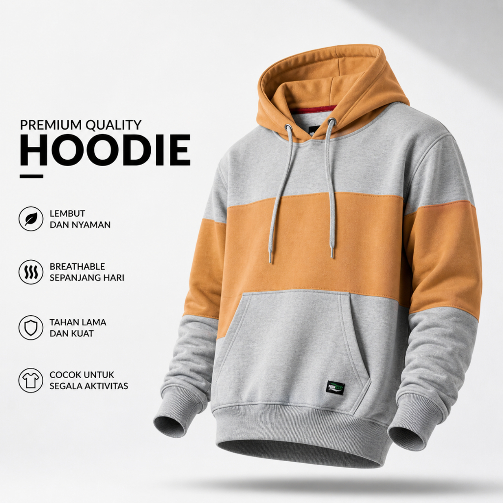 Nsa Ind Hoodie Two Colour Grey Block Camel  pria wanita
