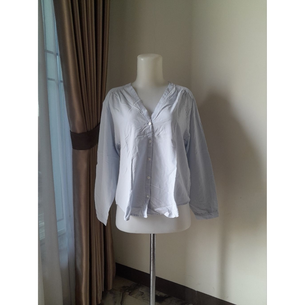 Baby Blue Korean Blouse, Kemeja Blouse Baby Blue
