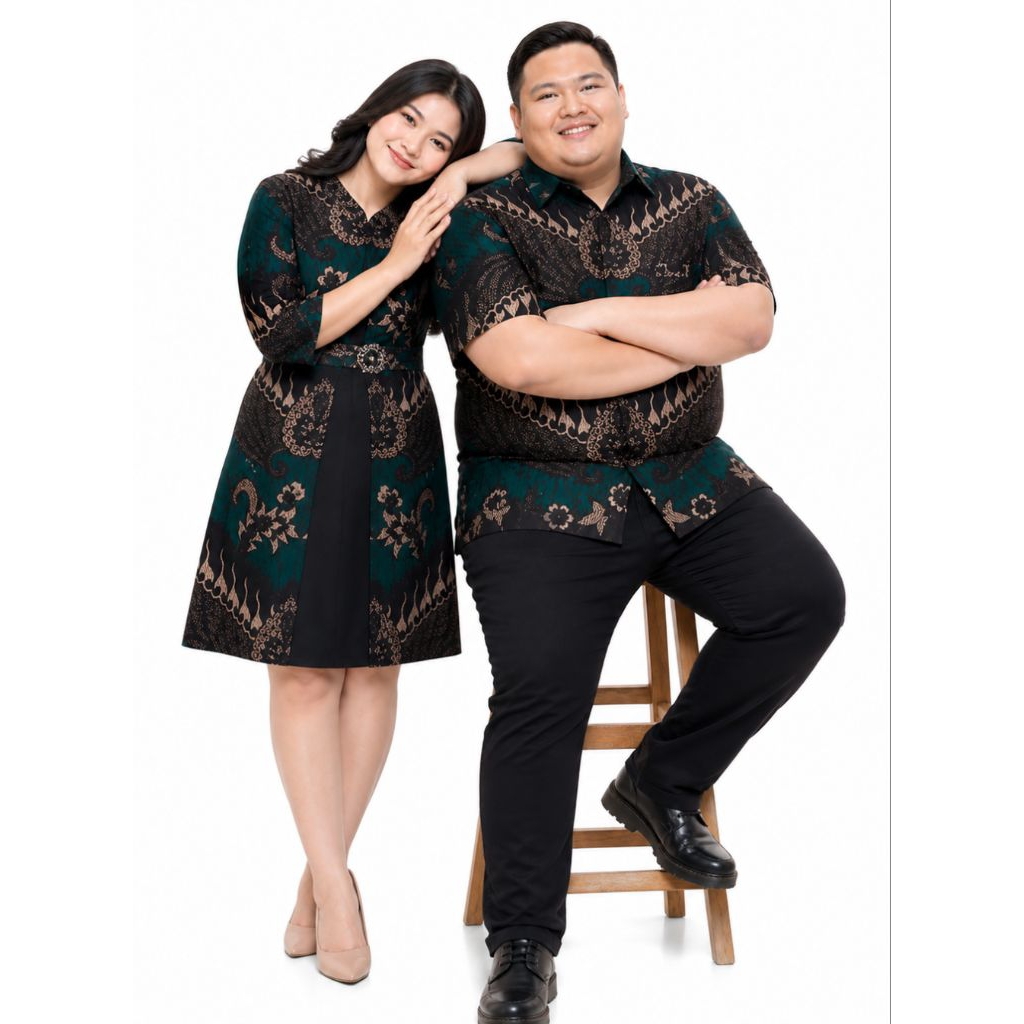 COUPLE DRESS BATIK HIJAU SARIMBIT BATIK DRESS SERAGAM DRESS BATIK BAJU PASANGAN HIJAU BAJU PESTA