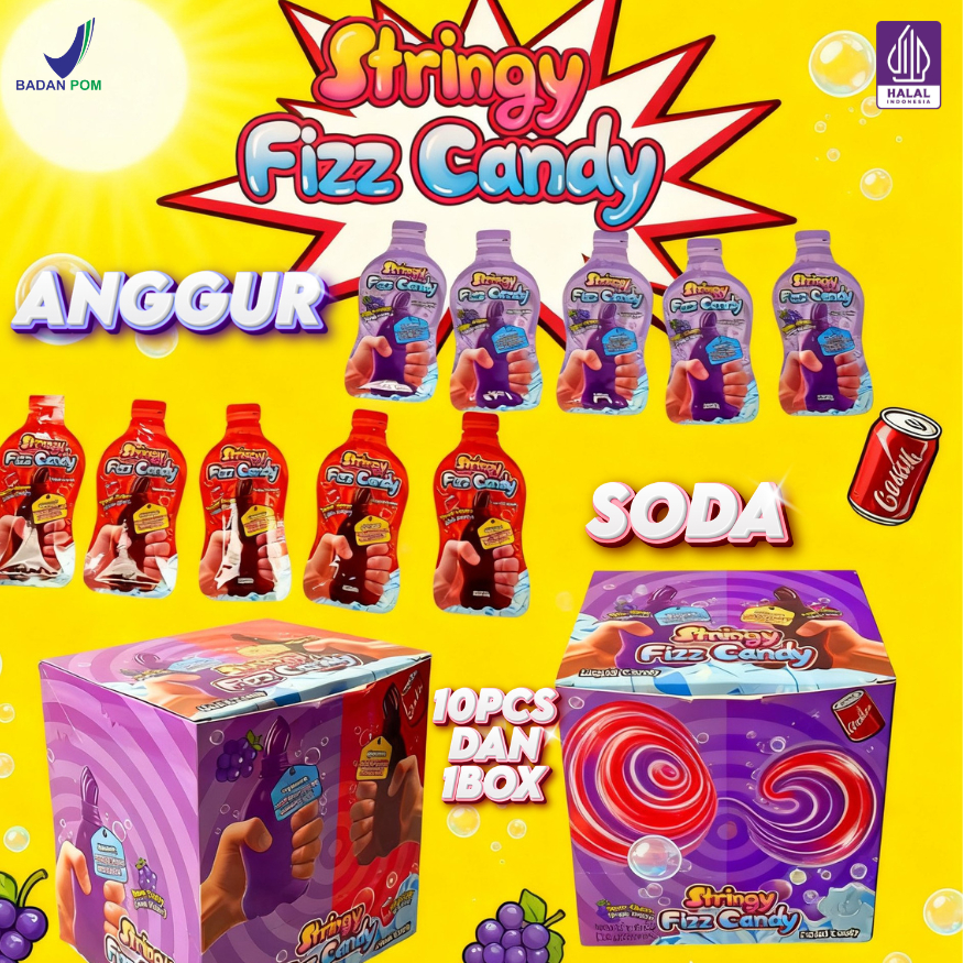 1 Box Squizzy Liquid Candy Stringy Fizz Candy - Permen Serat Elastis Sensasi Nikmati Ledakan Rasa Bu