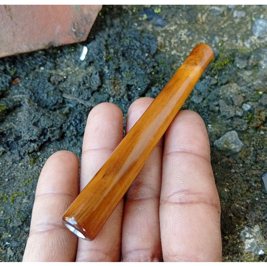 Pipa once kayu JATI panjang 10cm,,,bentuk lurus dengan lubang multifungsi