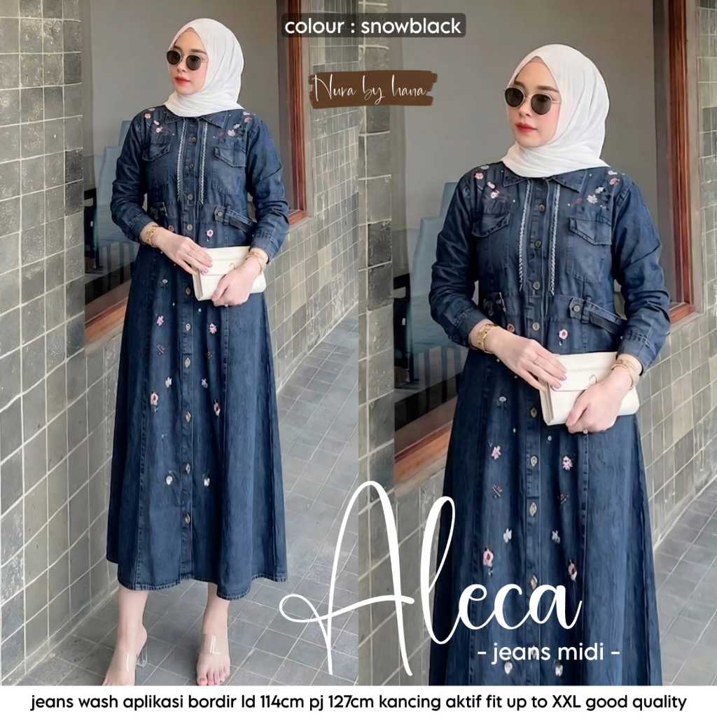 Pakaian Wanita HQ ALECA JEANS MIDI DRESS From hANA FASHION STORE