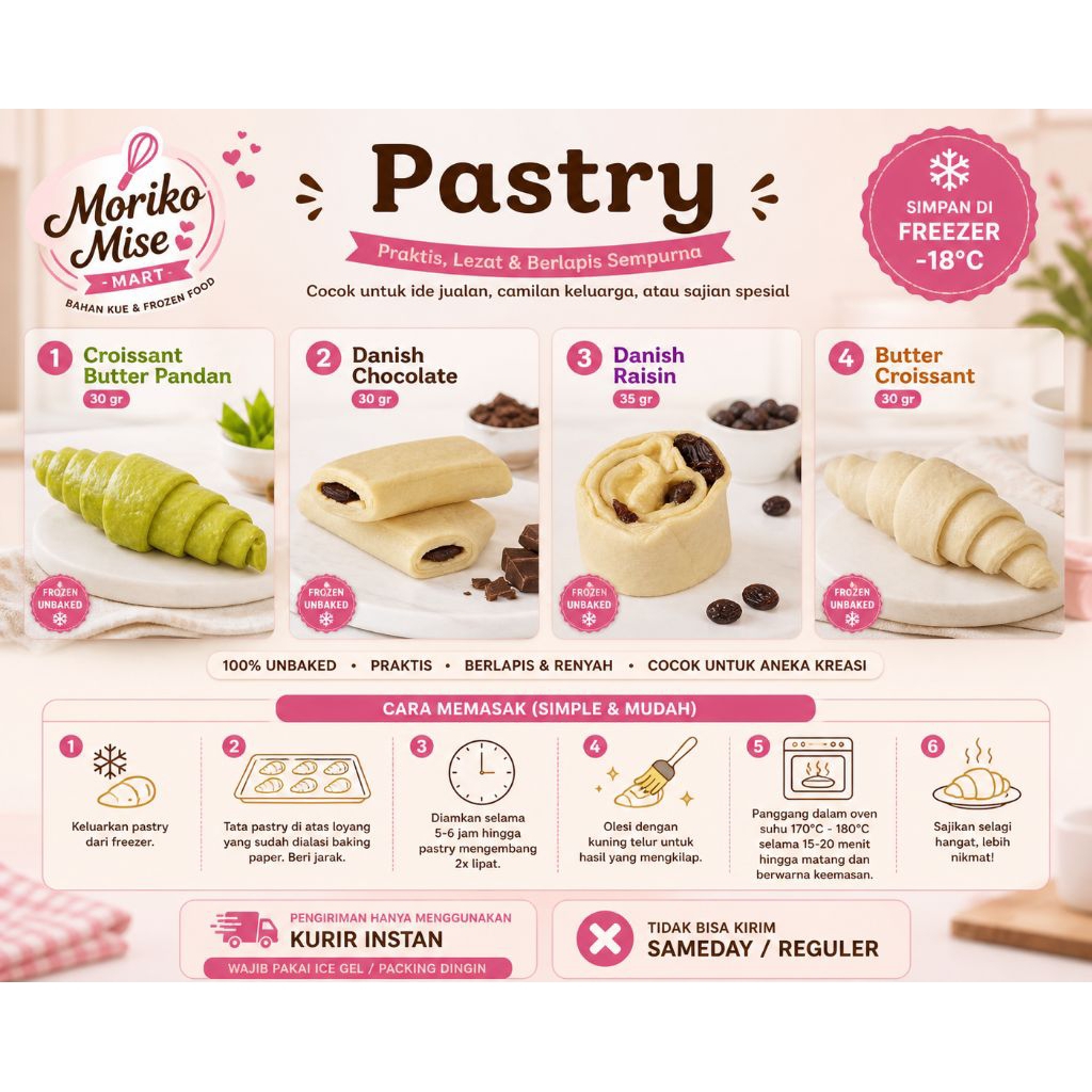 [ Frozen Croissant / Danish Roll ] minim order 4 pc / Croissant Butter Pandan Danish Chocolate / Dan