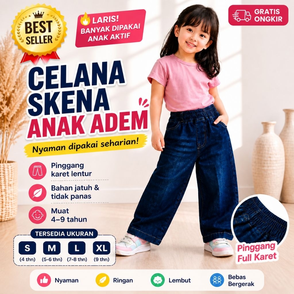 Celana Skena/Cargo Anak Gomrbrong 4-9 Tahun | Celana Anak Kekinian Cewek Cowok | Nyaman & Stylish