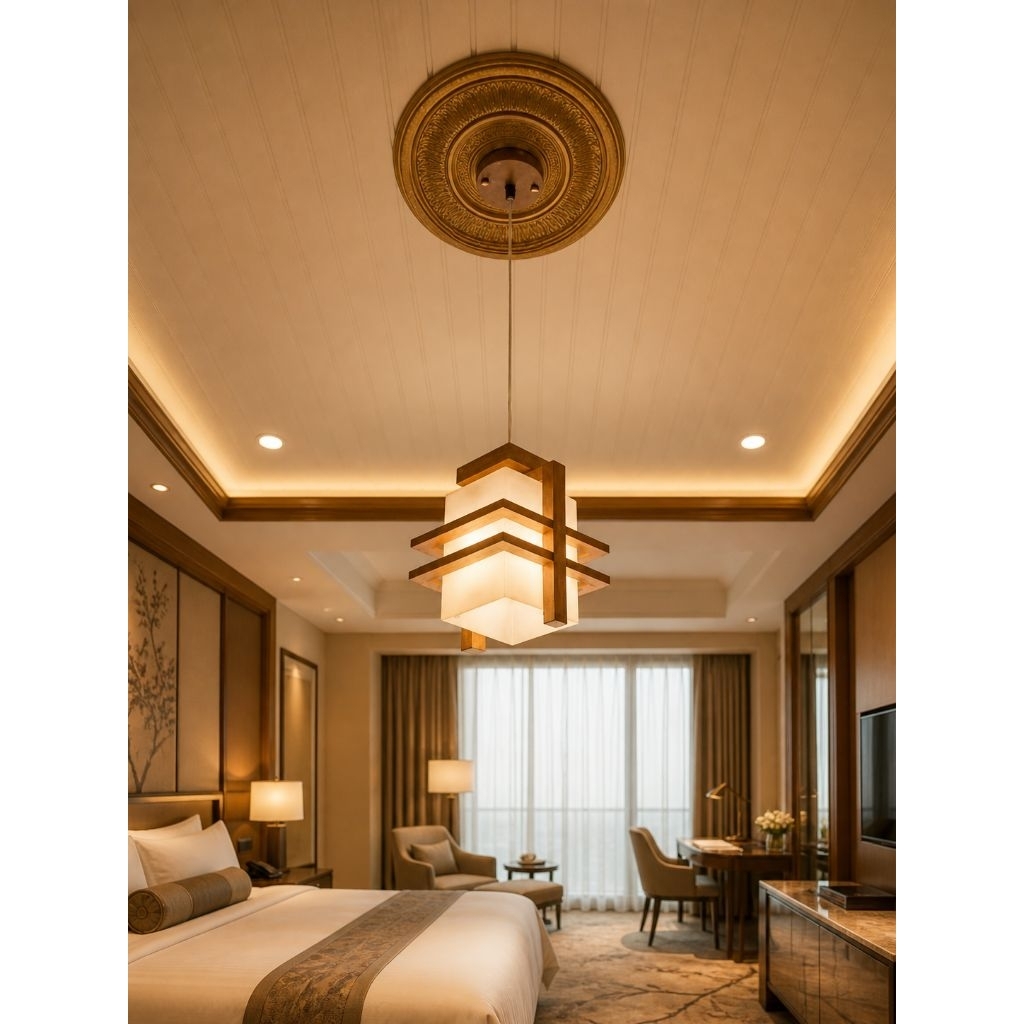 Kap lampu jepang model gantung includ kabel dan fitting Material kayu