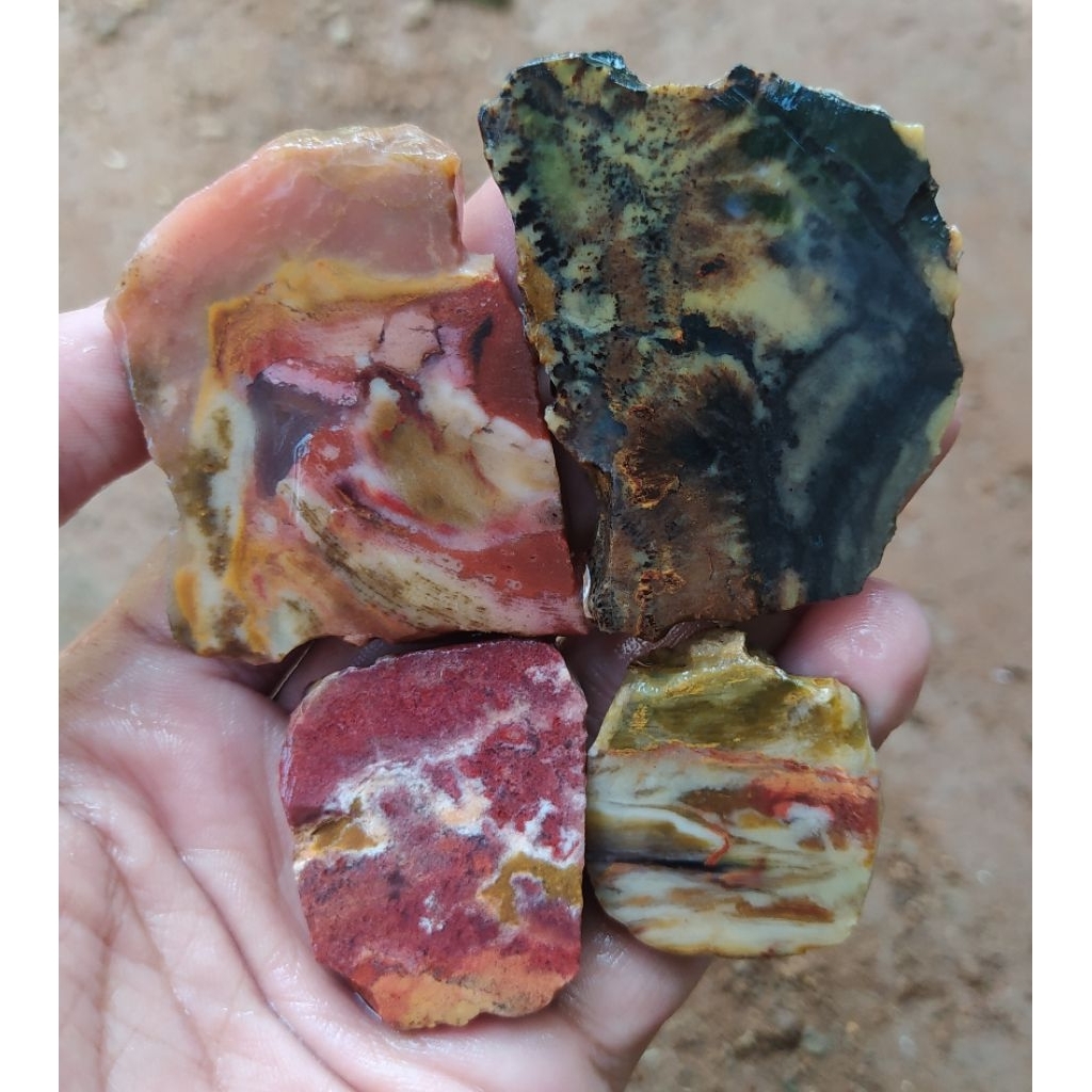 (COD) batu akik bahan lempengan pancawarna garut cristal clasik