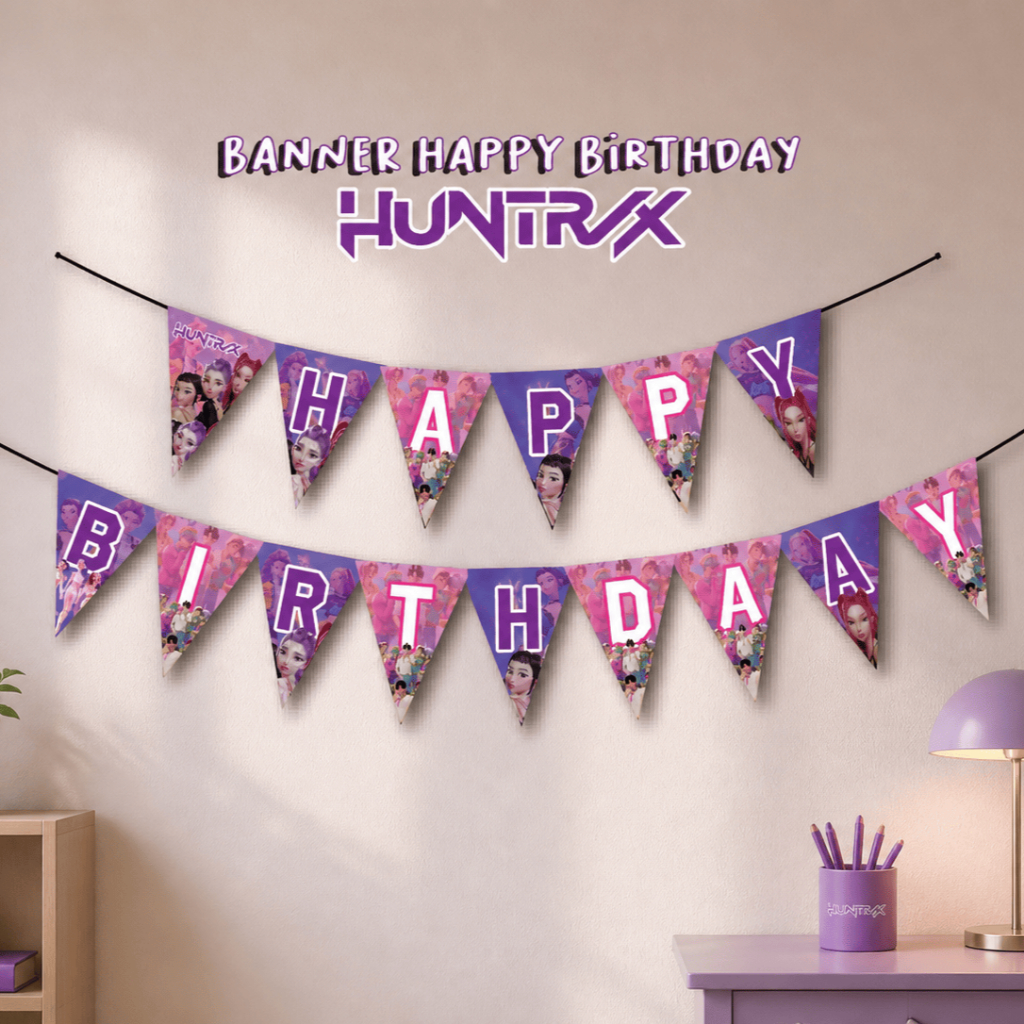 BANNER KPOP DEMON HUNTER PAKET DEKORASI ULANG TAHUN ULTAH HUNTRIX SAJA BOYS HIASAN DEKOR DEKORASI KO