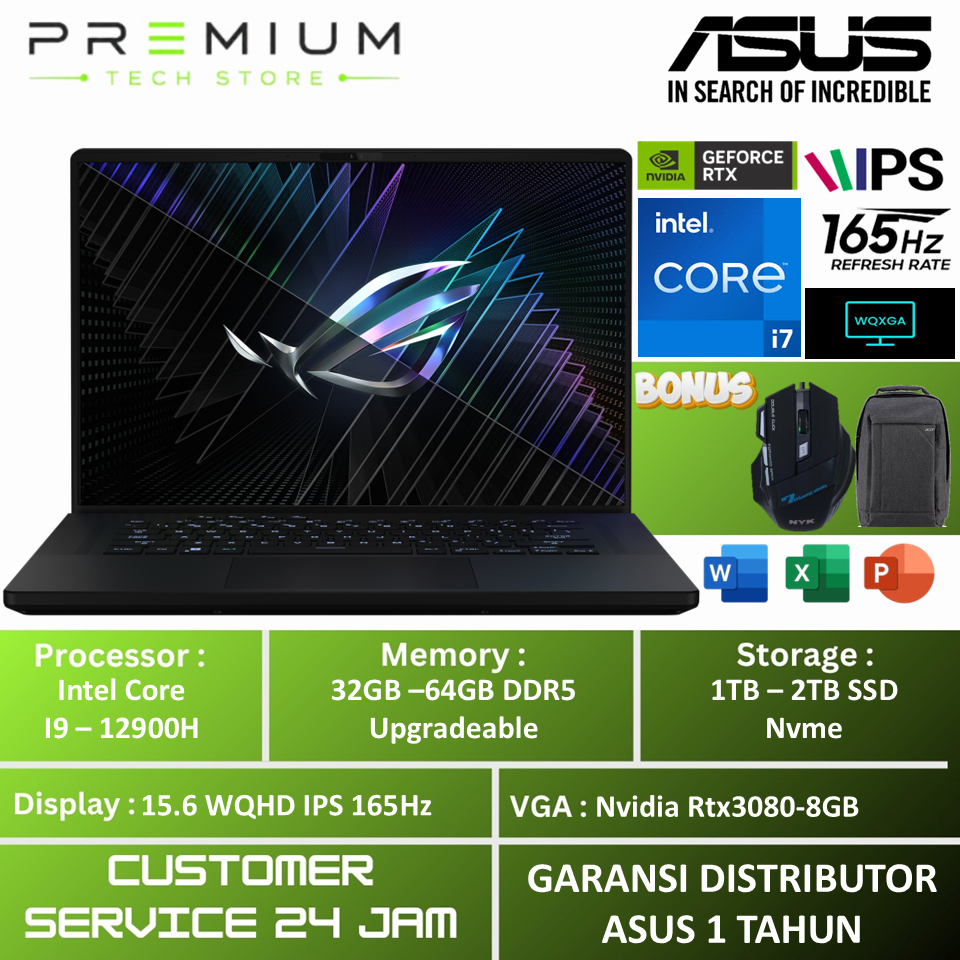 Asus ROG Zephyrus M16 GU603ZX Intel i9 12900H 48GB DDR5 2TB SSD RTX3080ti 16GB WQXGA IPS 165HZ RGB
