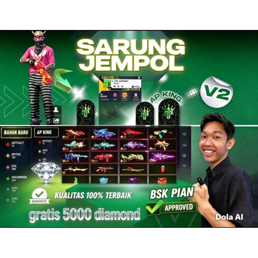 SARUNG JEMPOL AP KING V2 PLES AKUN FF GRATIS 5000 DIAMOND