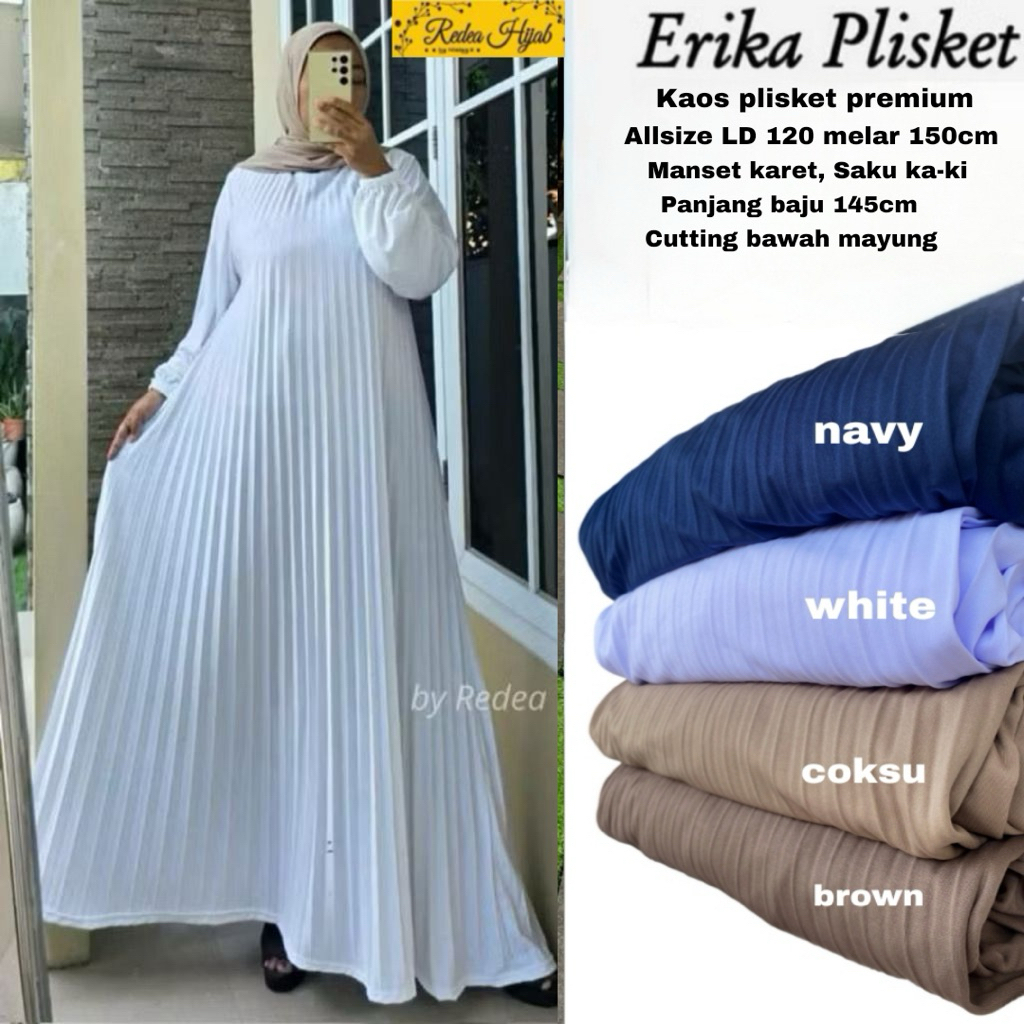 Gamis Wanita Muslimah Erika Jumbo Maxy Dress Bahan Kaos Plisket Motif Polos Allsize LD120 Melar 150