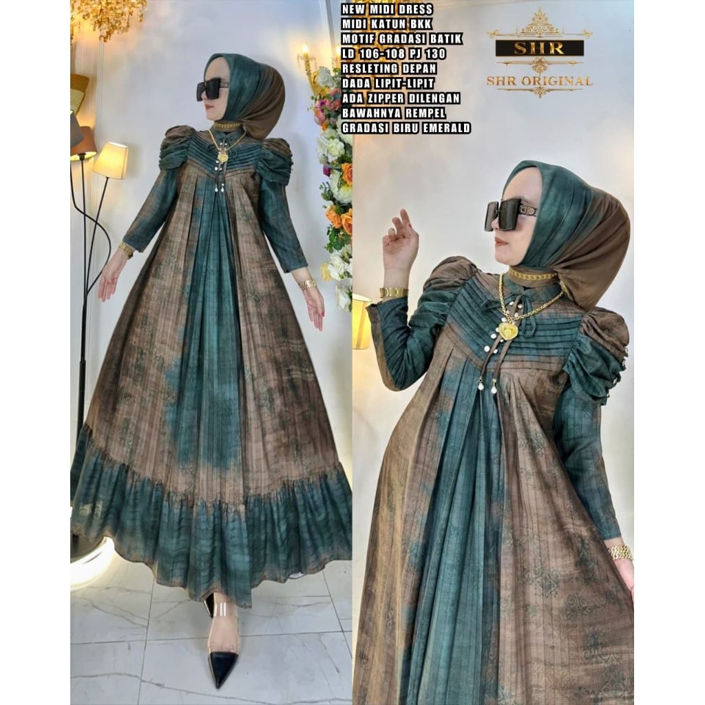 COD  NEW SHR ORI 100% DRESS MAXI GAMIS MIDI GRADASI KATUN BKK BATIK SYAHIRA