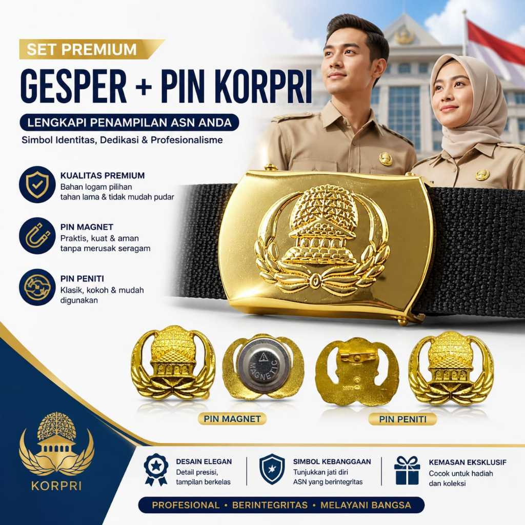Pin & Gesper Korpri Asn Pns Pria Wanita Kuningan Asli