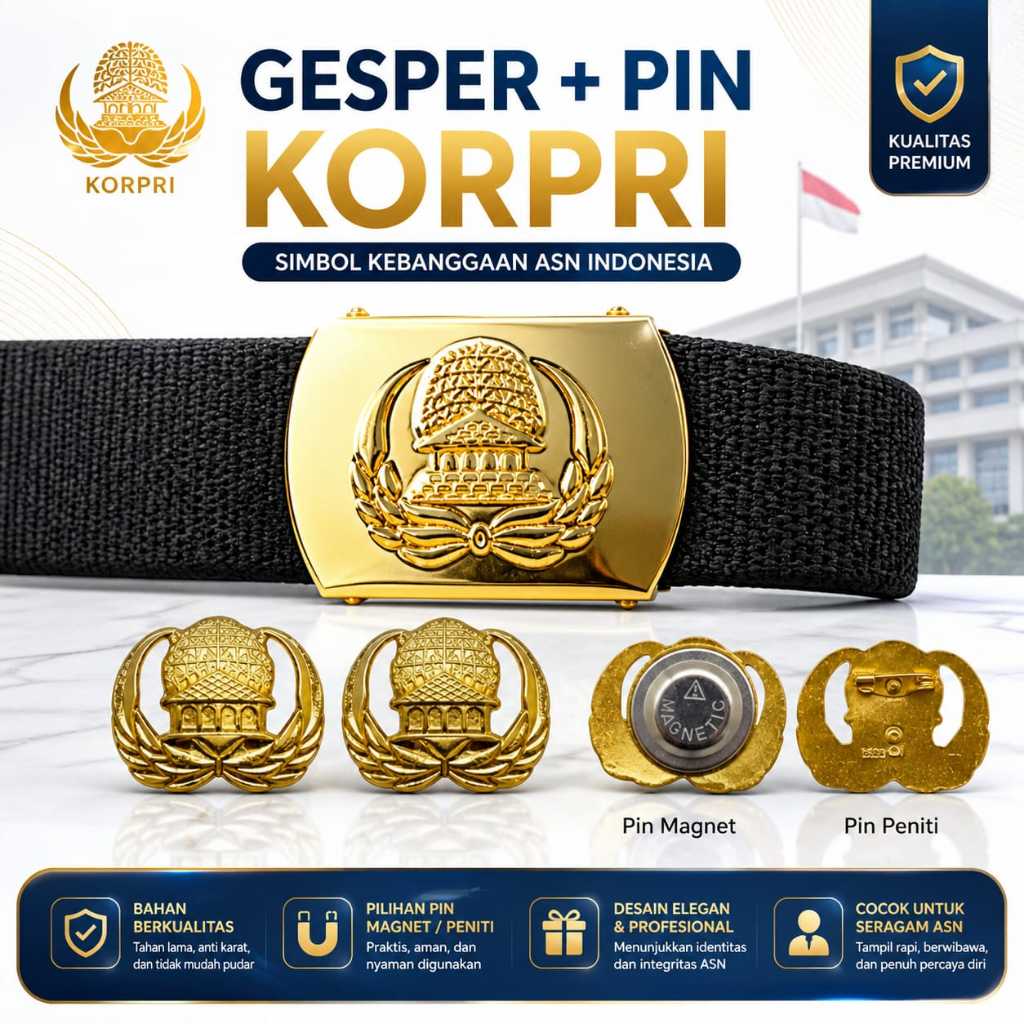 Pin & Gesper Asn Pns Korpri Kuningan Asli Pria Wanita