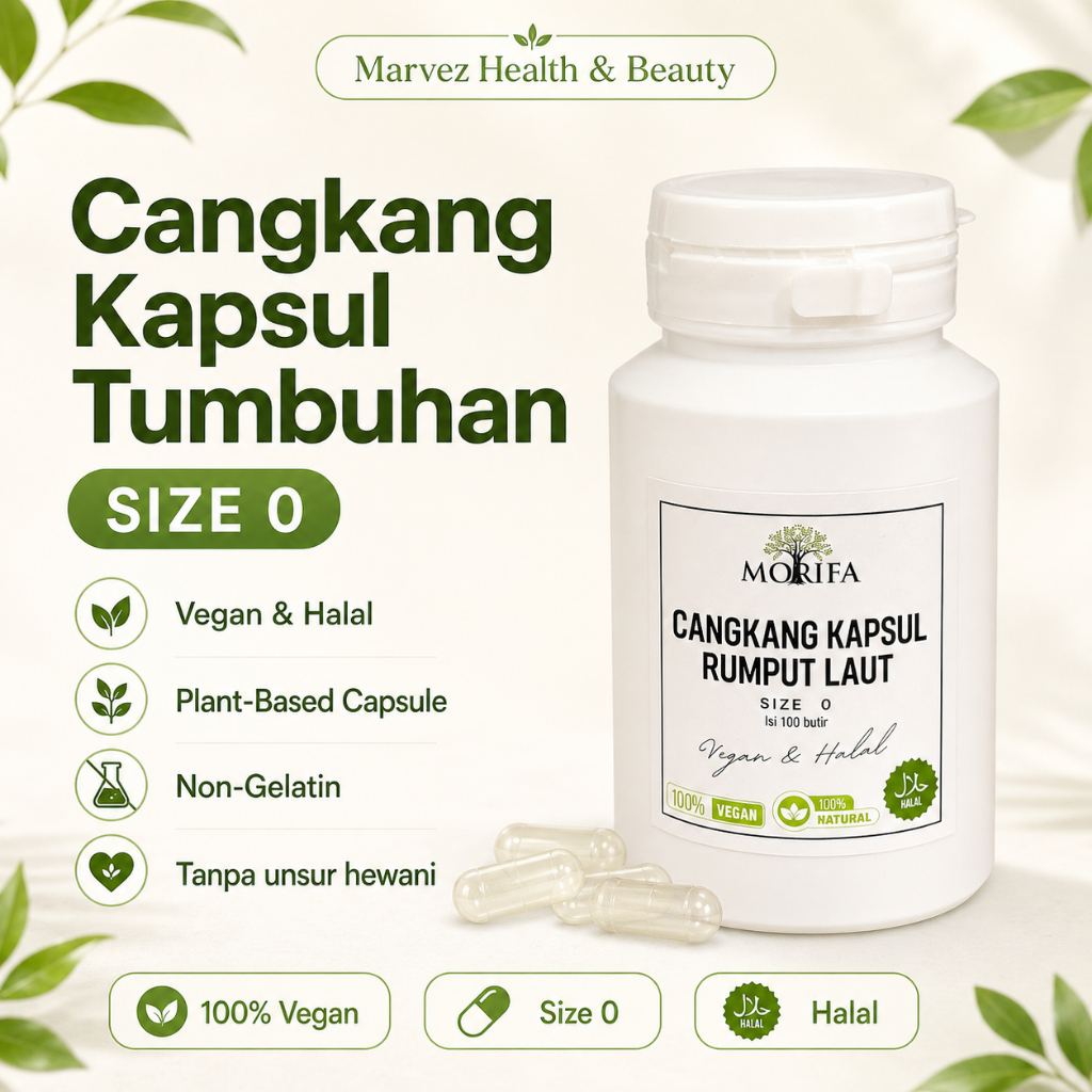 Cangkang Kapsul Kosong Size 0 (500mg) Bening Vegan Natural Rumput Laut Halal Ada COA
