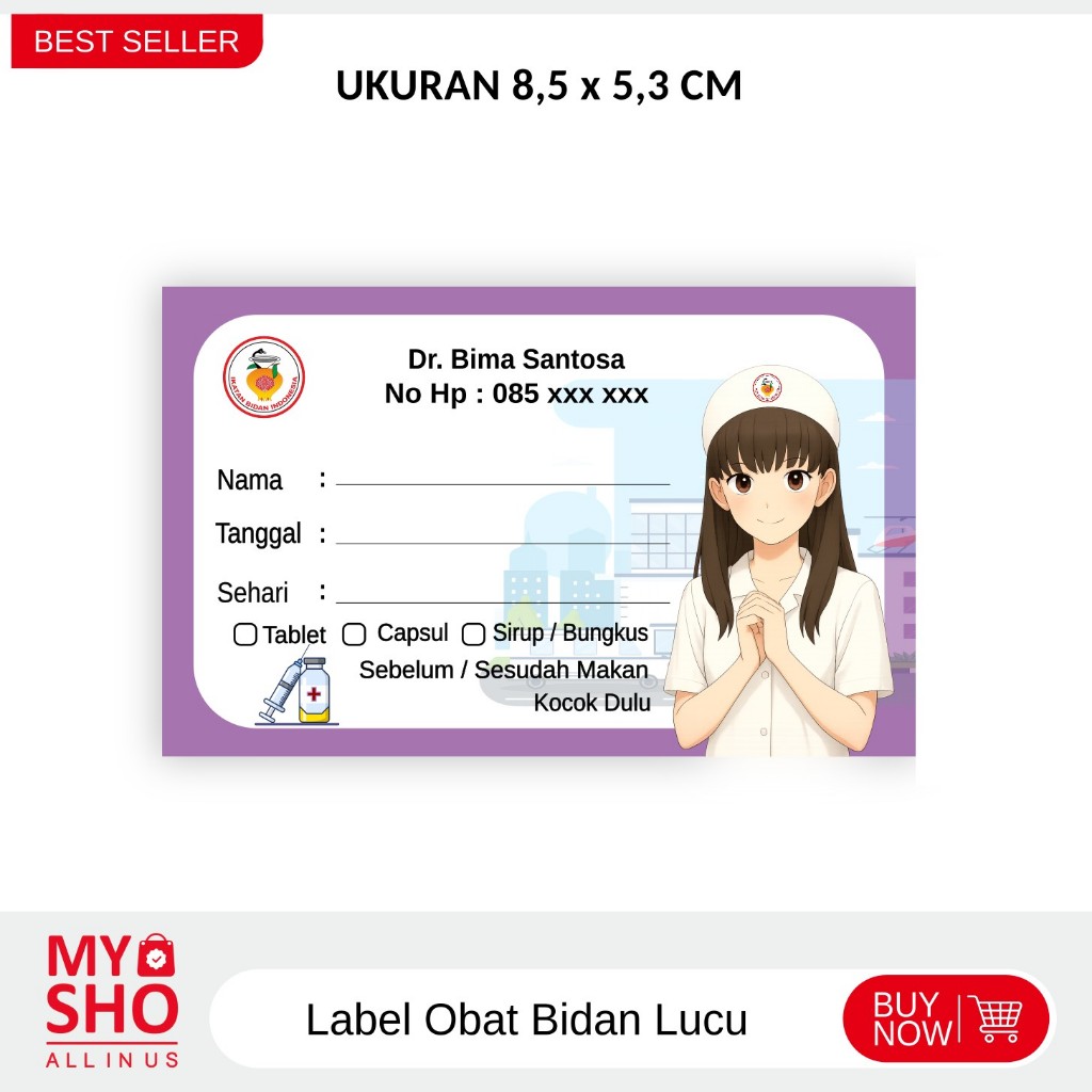 Label Obat Lucu Bidan / Perawat Non Hijab