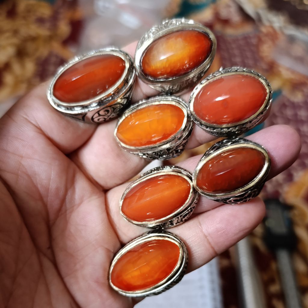 CA 38 Cincin Batu Akik Pandan Merah (Nasmer) Asli Natural Joss Kualitas Super Pilihan