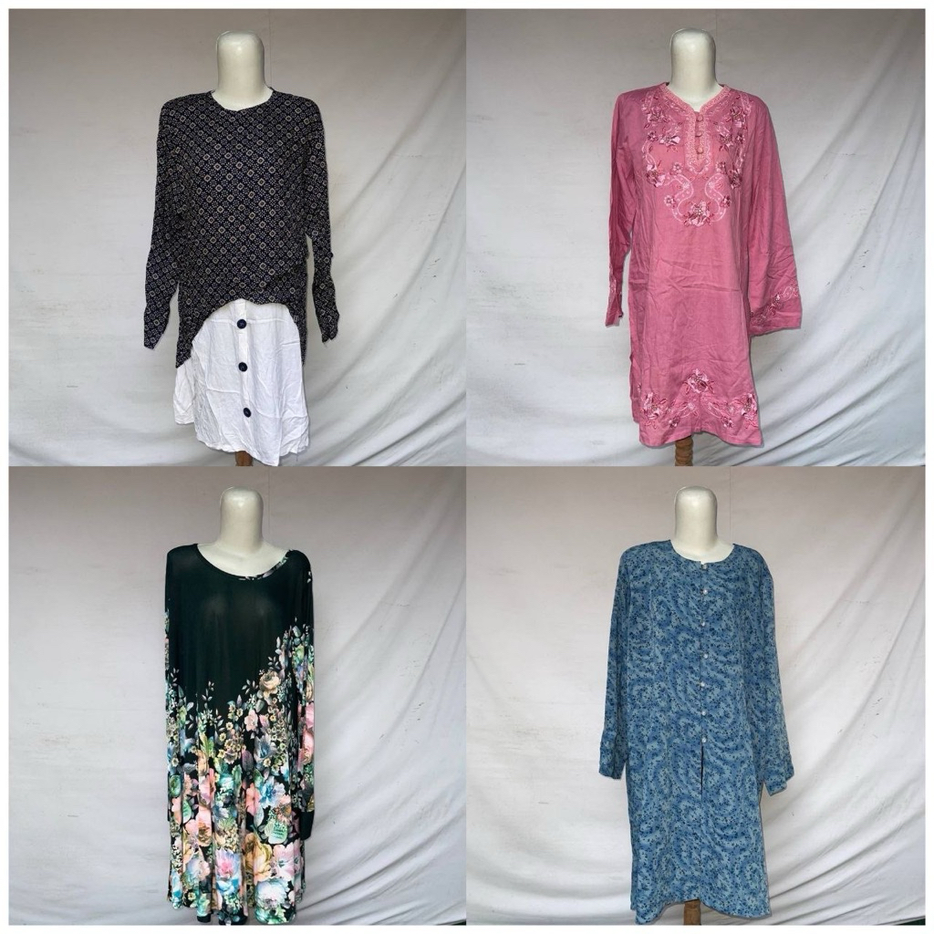 (Katalog 30) Tunik motif atasan Wanita Rayon Twill Nyaman Adem Panjang Polos