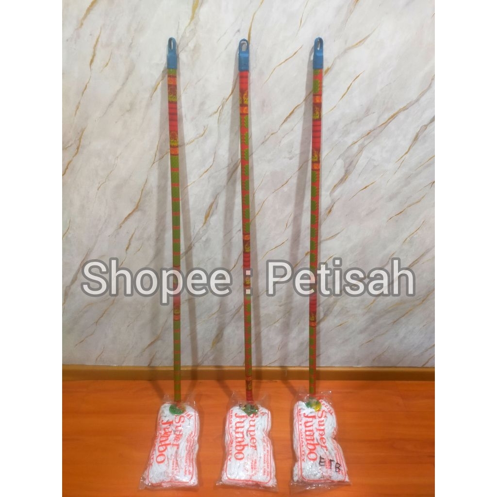 Pel Sumbu Super Jumbo Gagang Kayu / Sapu Pel Sumbu / Pel Gagang Kayu / Alat Pel Lantai / Sapu Pel La