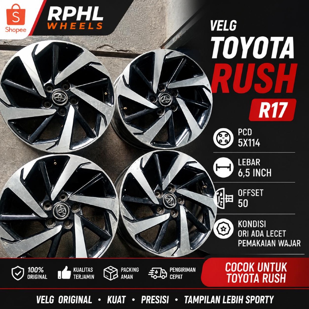 VELG SECOND SET OEM TOYOTA ALL NEW RUSH R17 5X114. ORIGINAL