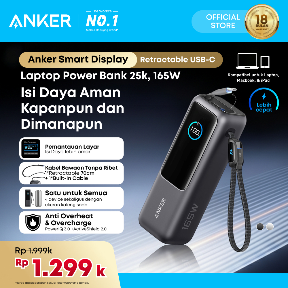 Anker Laptop Power Bank Smart Digital Display Touch 25.000mAh Triple 100W USB-C ports 165W GaN Fast 