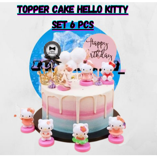 Cake Topper HelloKitty set 6 pcs Pajangan Kue Ulang Tahun/ Dekorasi Kue Ulang Tahun Hello Kitty
