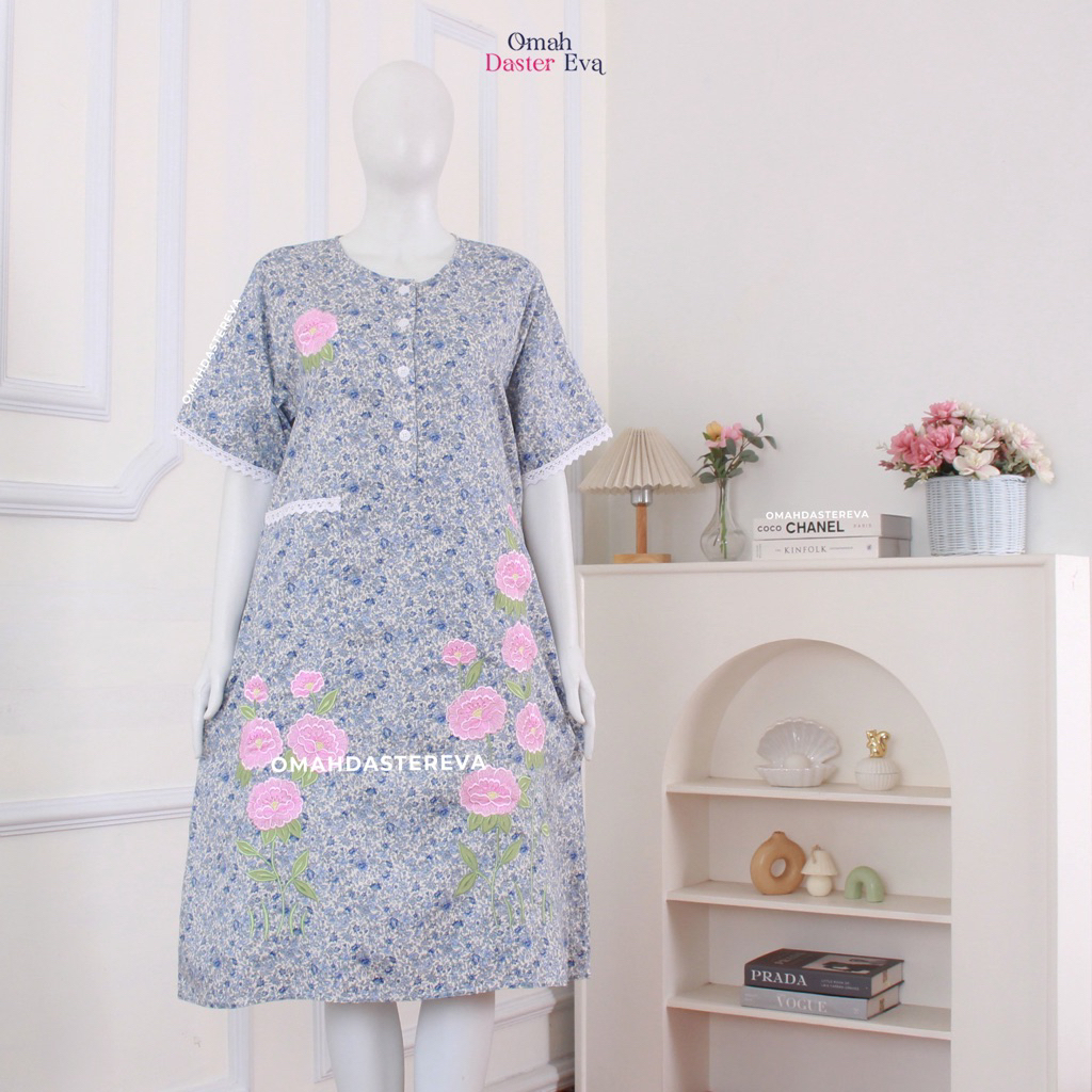 Omah Daster Eva | Daster Wanita Pendek Bordir Cantik Malang Size S | Katun Jepang Premium |  Adem Ny