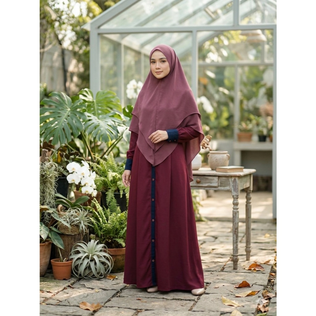 Gamis Cantik Nibras Maroon Size S Diskon 50%