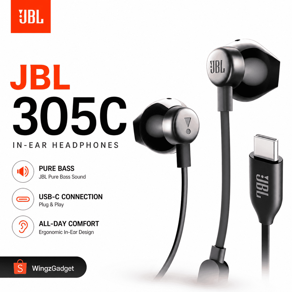 JBL Tune 305C USB-C Earphone Original Wired Headset Hi-Res Audio Pure Bass