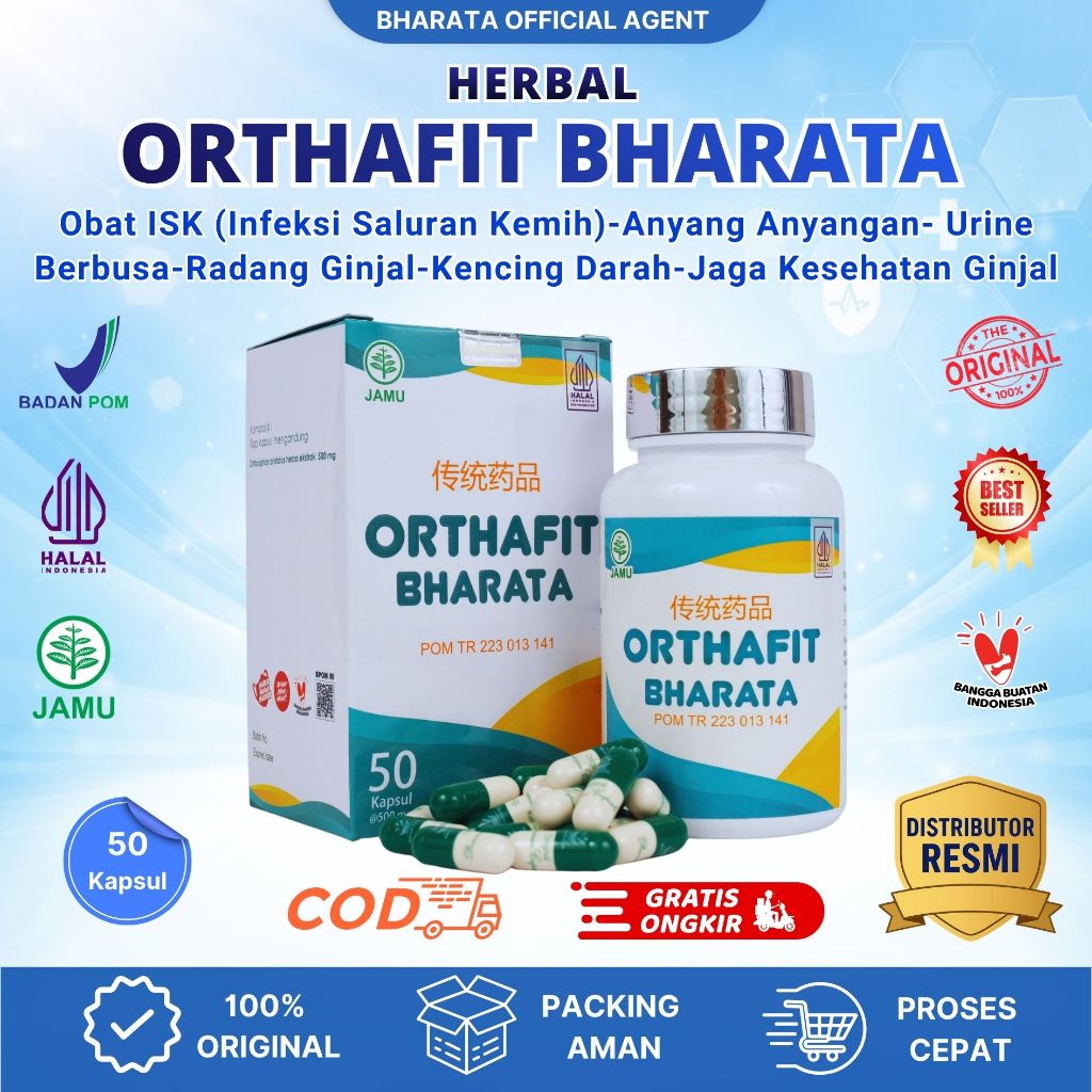 ORTHAFIT BHARATA 100% ORIGINAL -Obat Herbal Gagal Ginjal, ISK, Batu Ginjal, Prostat -50 Kapsul