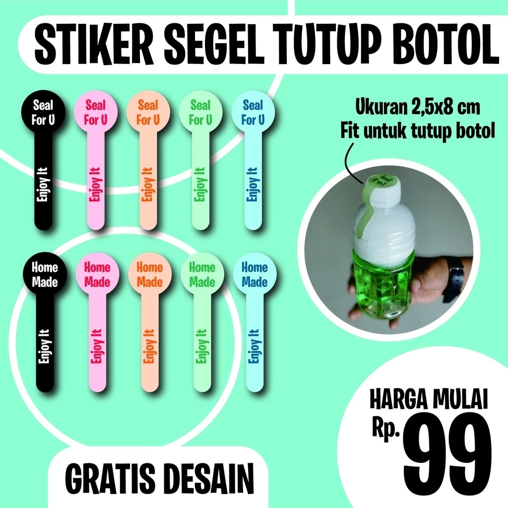 Cetak stiker segel tutup botol jamu juice minuman toples botol almond MURAH