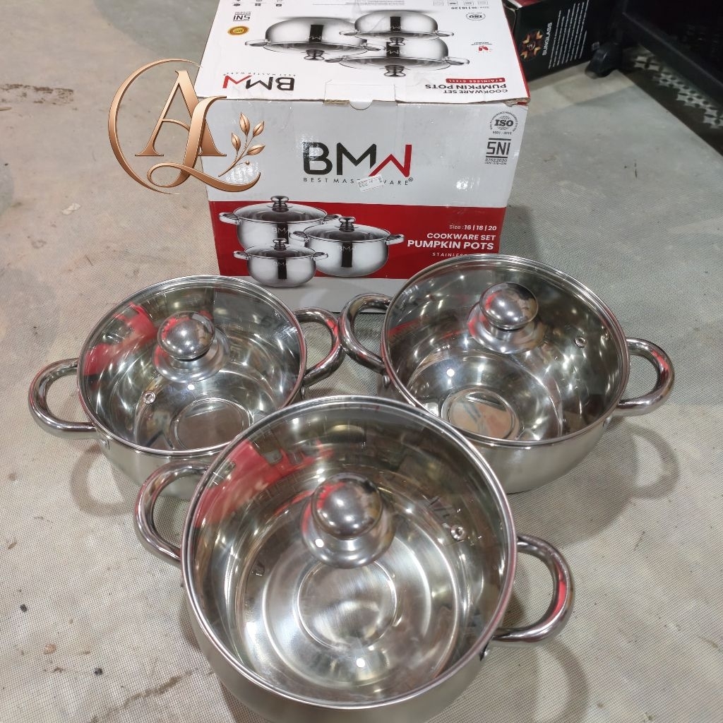 BMW Panci Stainless Steel Set Pumpkin Pots Cookware Set dengan Desain Unik dan Praktis untuk Memasak