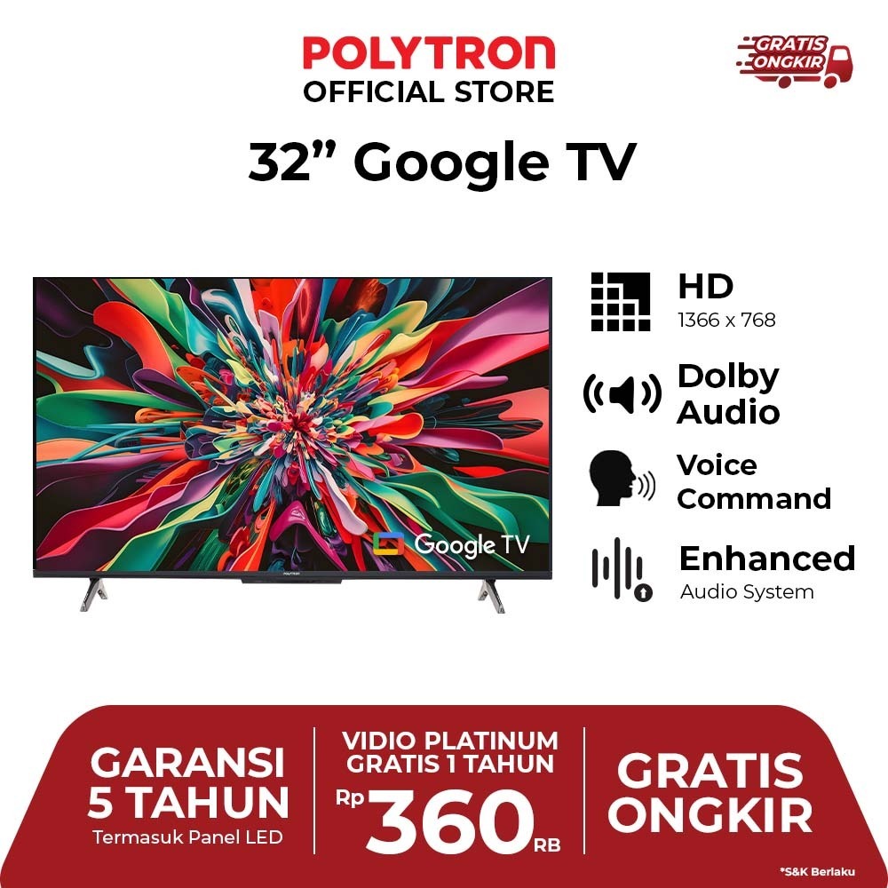 POLYTRON PLD32RG5059 Smart Google TV 32 Inch HD Dolby Audio Voice Command - Nuansa Samarinda
