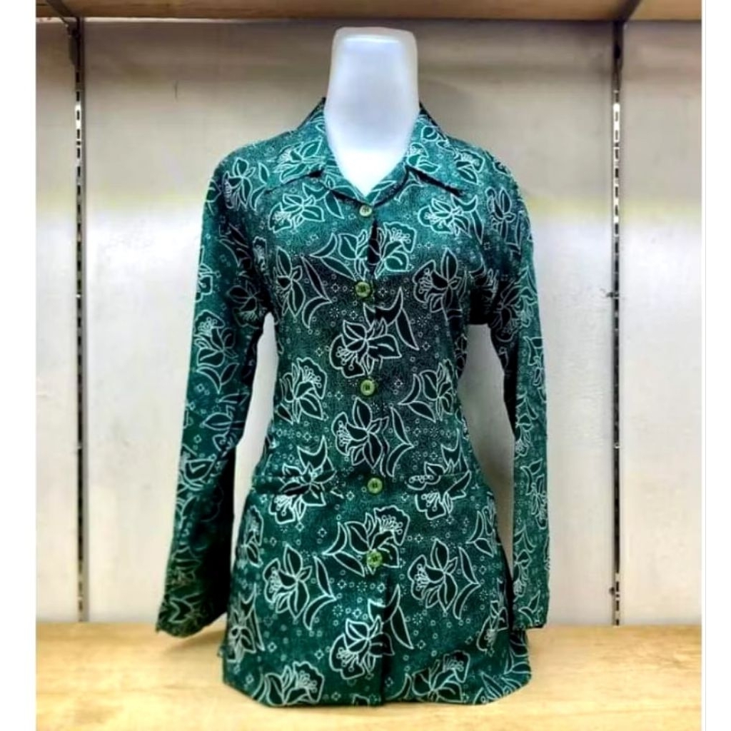Baju Batik Seragam PKK NASIONAL KANCING BUNGKUS Terbaru Warna Hijau Lapis Furing/Non Furing