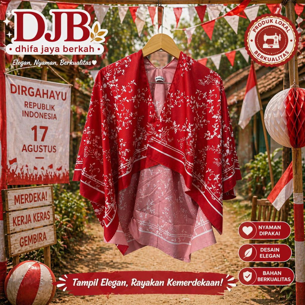 Outer Merah Putih Series Kemerdekaan | Outer Agustusan | Outer Arwen Scraf Batwing Terbaru Model Kel