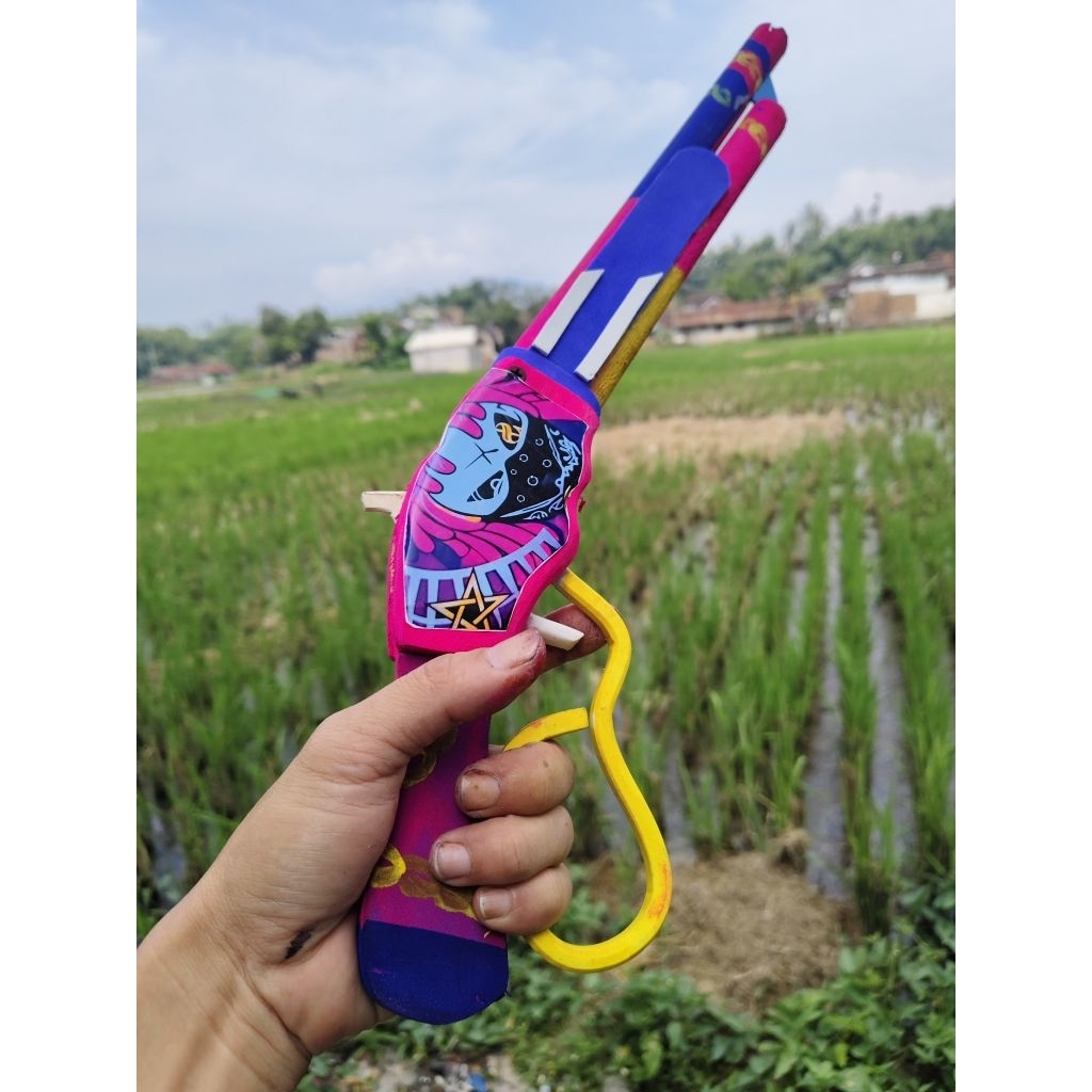 mainan sg kayu pakai karet rapper