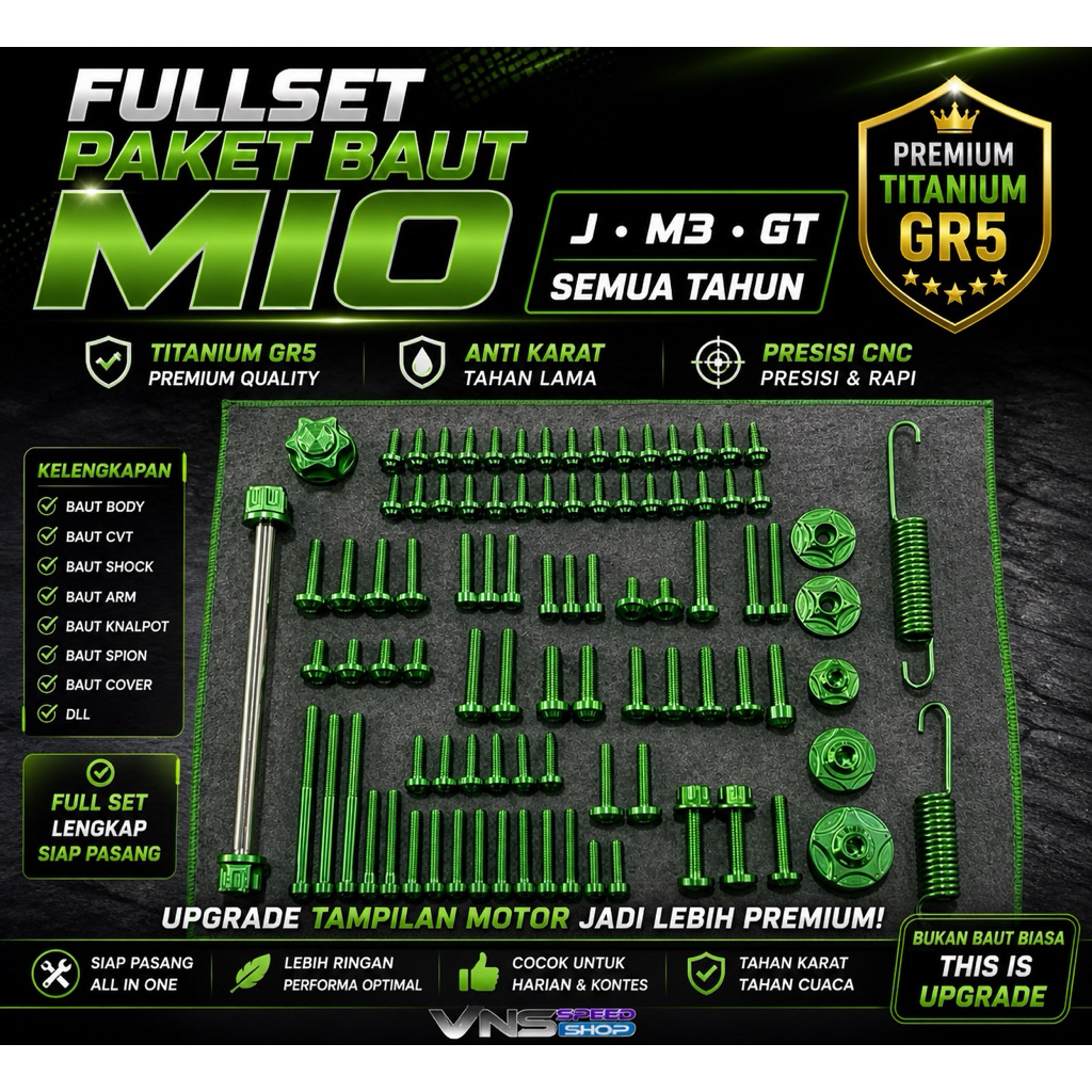 Paket Baut Titanium GR5 Mio J / Mio M3 / Mio GT Full Set | Baut Body, CVT, Knalpot, Shock, Stylish