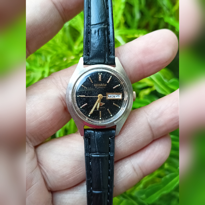 CITIZEN 6651-R02114 Black Silver Watch Original Second | Jam Tangan Vintage Wanita