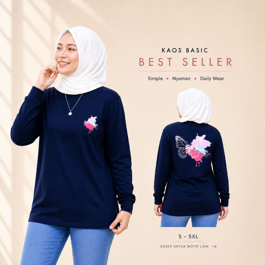 Six Diary Official Atasan Kaos Wanita Basic Size S-5XL Warna Hitam Navy Fanta Ijo Botol  Merah
