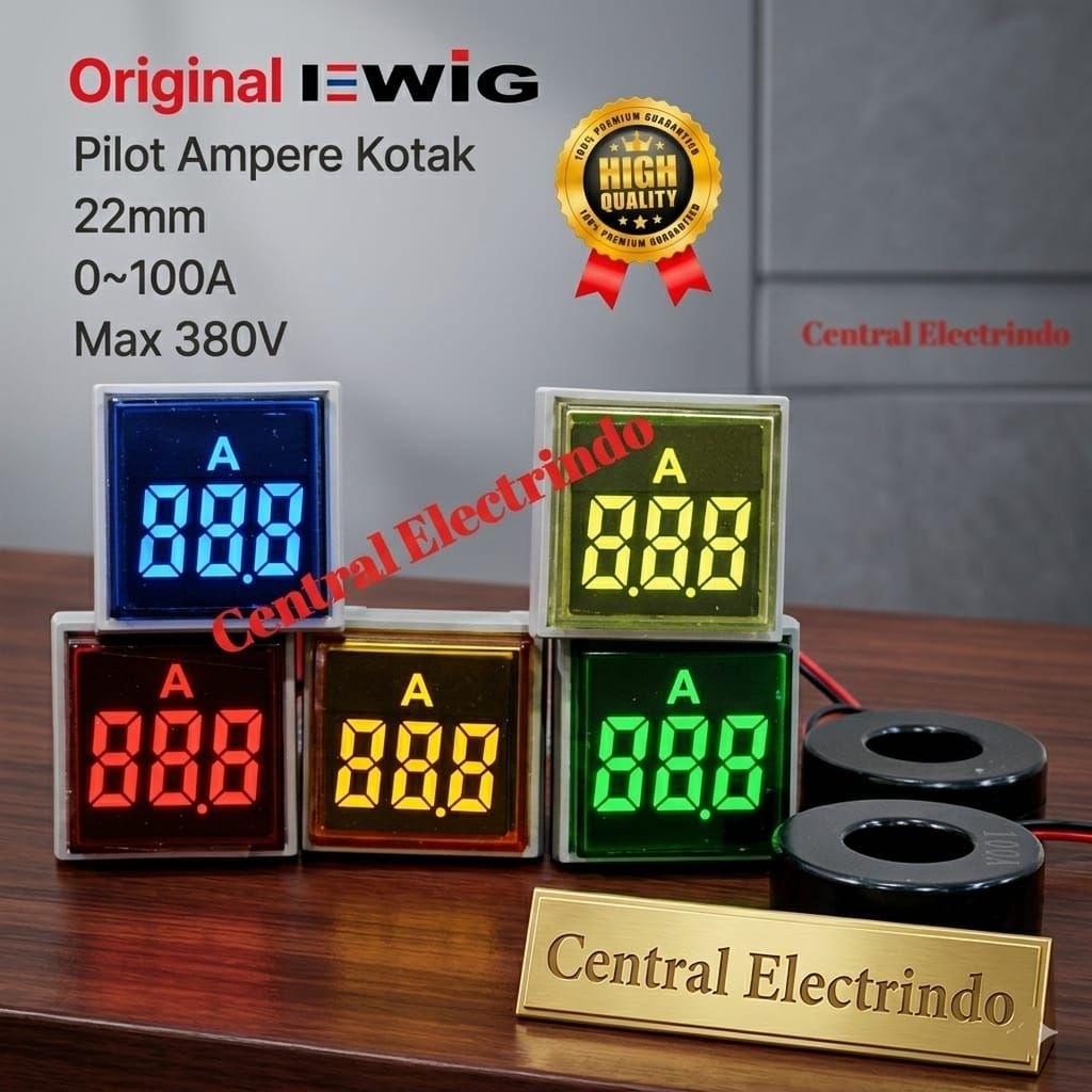 Pilot Lamp LED With Ampere Indicator Kotak 22mm 0~100A Max 380V. EWIG.