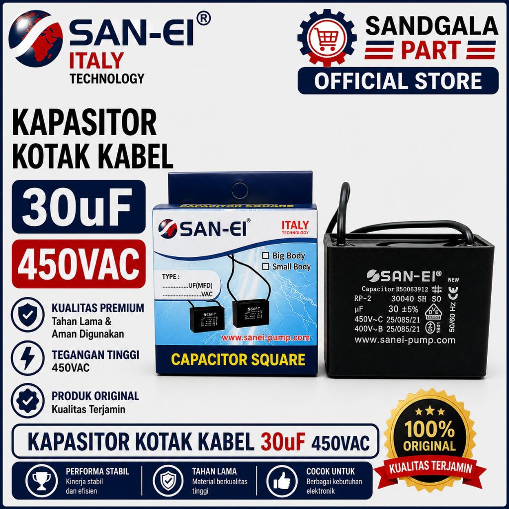 kapasitor kotak kabel 30uf 450V kapasitor pompa mesin 30uf 450V