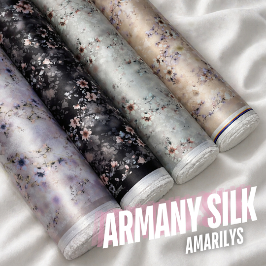 Kain SATIN ARMANY Original Print Motif Bunga Amaryllis Super Silk Premium Satin ARMANI 100% ASLI