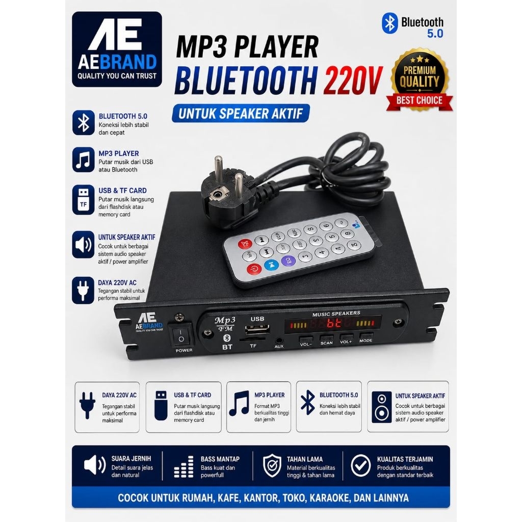 AEBRAND MP3 BLUETOOTH AC 220V - MP3 PLAYER BLUETOOTH LANGSUNG LISTRIK 220V - MP3 BLUETOOTH LANGSUNG 