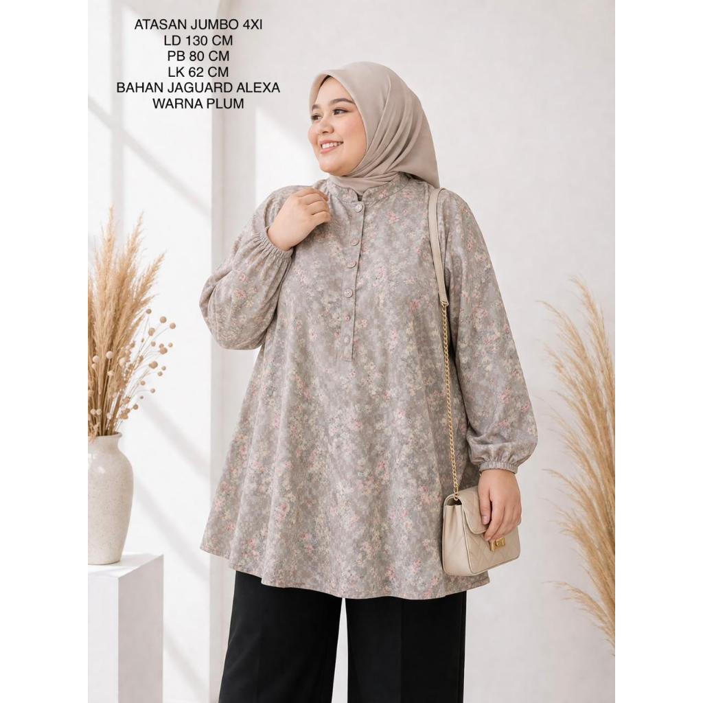 Atasan Kemeja Jumbo Ld 130 Cm Motif Bunga Kekinian - Elvira Blouse