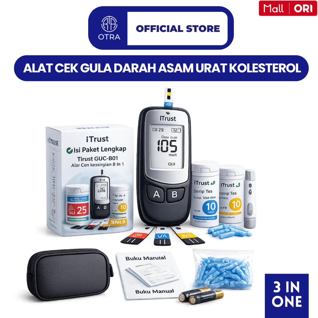 iTrust Alat Cek Gula Darah Asam Urat Kolesterol 3in1 Alat Tes Kesehatan Digital GUC-B01