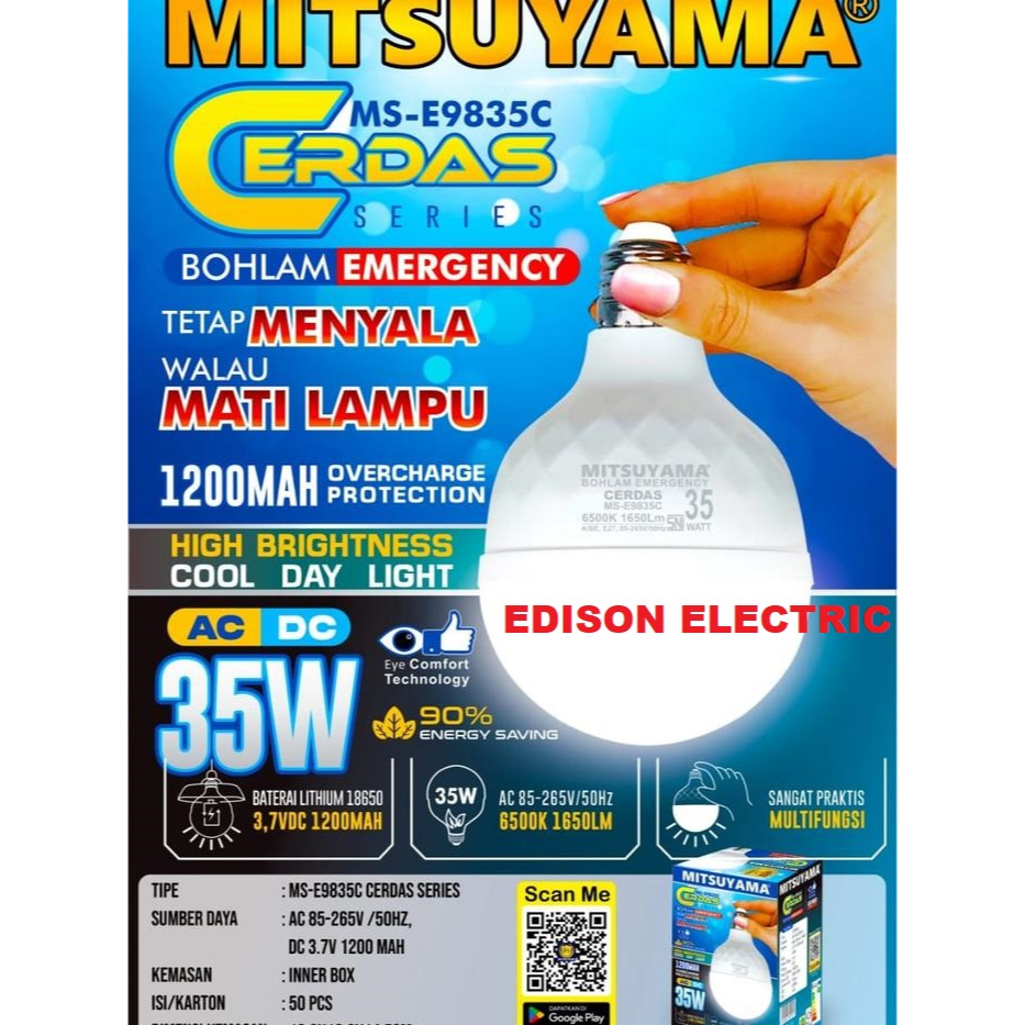 MITSUYAMA Bohlam Lampu Emergency / Lampu DARURAT LED 35W Cerdas TERANG