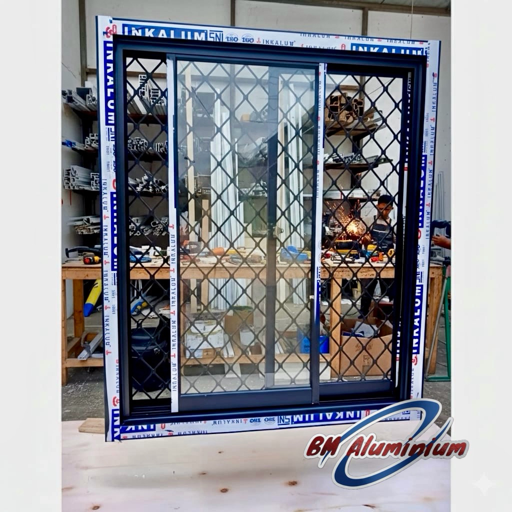 Jendela sliding Kasa Nyamuk + Teralis Aluminium Berbagai Ukuran 80