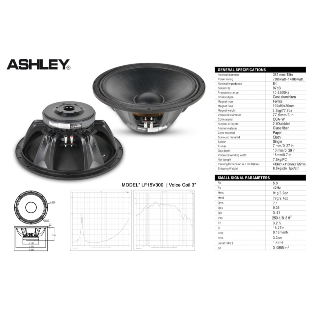 Speaker 15 Inch Ashley LF15V300 LF 15V300 3 Inch Voice Coil 1400W Subwoofer Bass Lapangan / Sound Sy